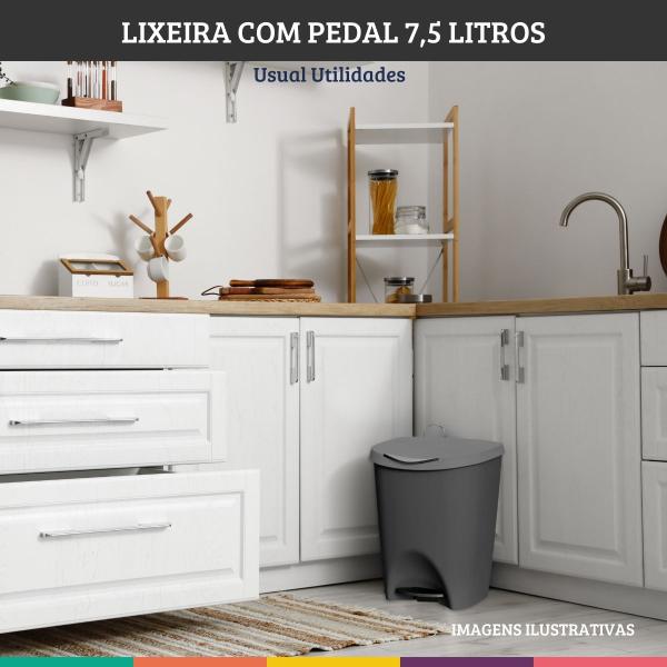 Imagem de Lixeira Preta 7,5 Litros Com Pedal Cozinha Banheiro Office