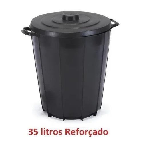 Imagem de Lixeira Preta Cesto Lixo Grande Cozinha 35 Litros Reforçado