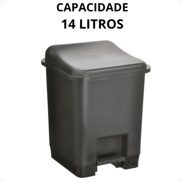 Imagem de Lixeira Quadrada Com Pedal Durável Reciclada 14 Litros Preta