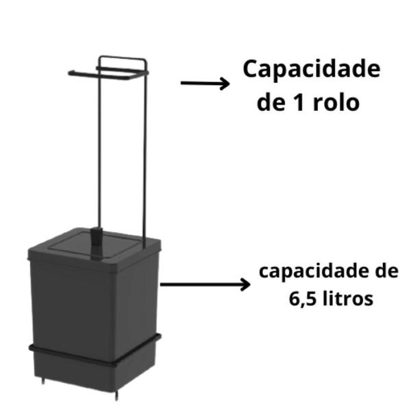 Lixeira Quadrada Preta Com Suporte Para Papel Higiênico - Future Imagem de Lixeira Quadrada Preta Com Suporte Para Papel Higiênico