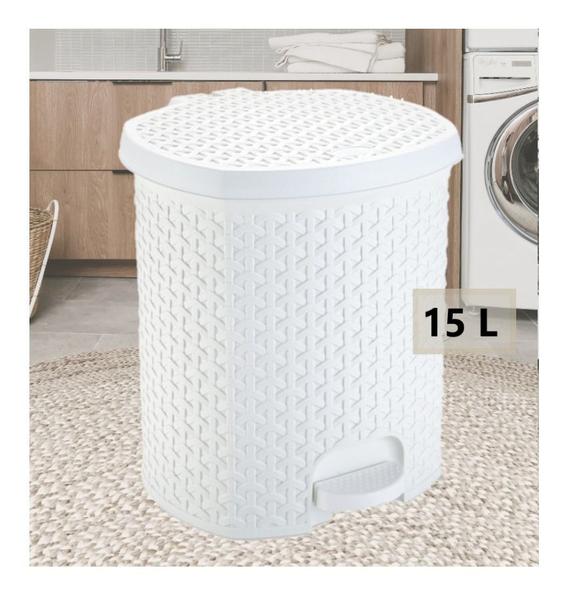 Imagem de Lixeira Rattan Com Pedal 15 Litros Cozinha Banheiro Lavabo