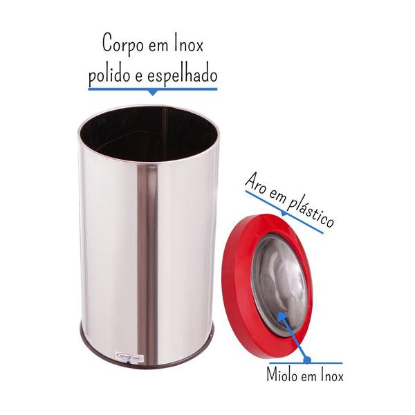 Lixeira Redonda Flip Top Aro Plástico Miolo Inox 35L - CM Design Imagem de Lixeira Redonda Flip Top Aro Plástico Miolo Inox 35L