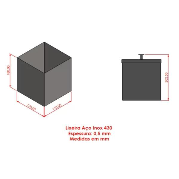 Imagem de Lixeira Rodinox Inox Preta Quadrada 5,2L