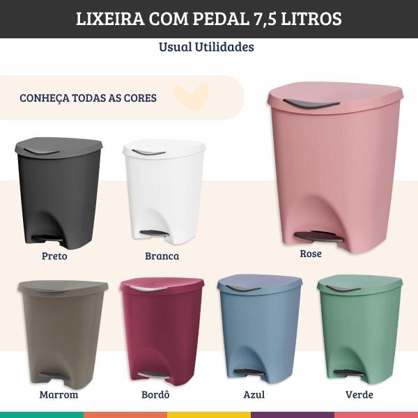 Imagem de Lixeira Rose 7,5 Litros Com Pedal Cozinha Banheiro Office