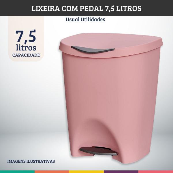 Imagem de Lixeira Rose 7,5 Litros Com Pedal Cozinha Banheiro Office