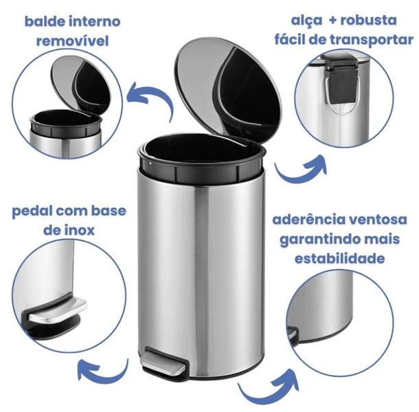 Imagem de LIXEIRA SLIM DE INOX ESCOVADO - 3 Litros Com Pedal