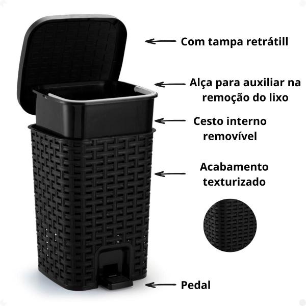 Imagem de Lixeira Smart Rattan Com Pedal 7 litros Monte Líbano