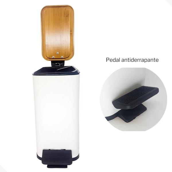 Imagem de Lixeira Styllus 5L Slim Com Pedal E Tampa De Bambu - Creme