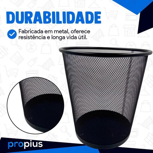 Imagem de Lixeira Talada Preta Metal Aramado 10 Litros Cesto De Lixo Cozinha Banheiro Redonda Clínica Organizador Home Office
