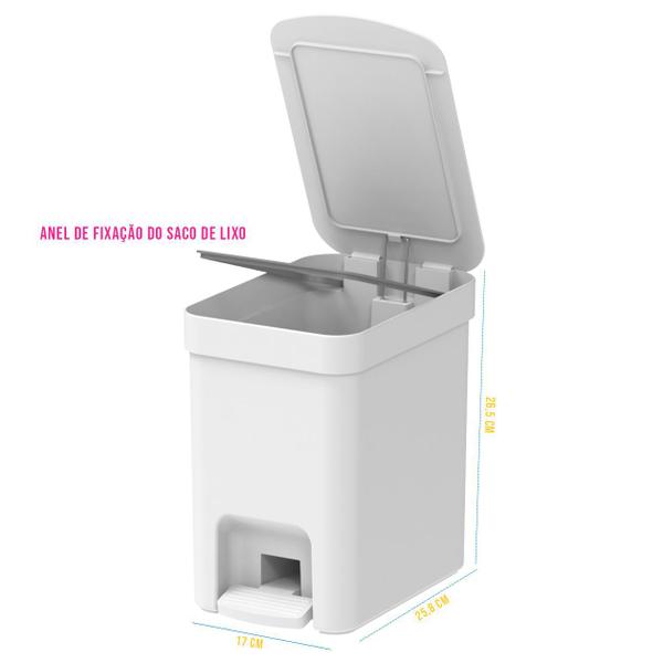 Imagem de Lixeira Trium Cesto De Lixo Com Pedal 6 Litros De Plastico Banheiro Lavabo Cozinha Branco