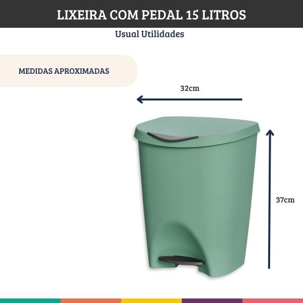 Imagem de Lixeira Verde 15 Litros Com Pedal Cozinha Banheiro Office