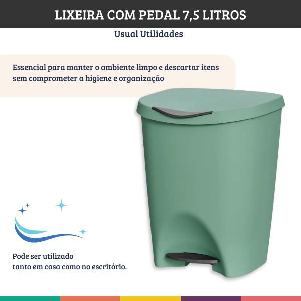 Imagem de Lixeira Verde 7,5 Litros Com Pedal Cozinha Banheiro Office