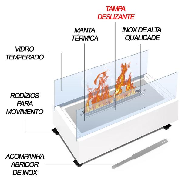 Imagem de Lm30 Lareira Ecologica Completa Vidros E Rodizios 45Cm Base