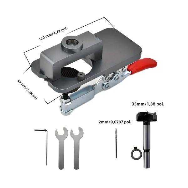 Imagem de Localizador de Furos para Dobradiças de 35mm - Guia de Broca para Portas e Armários