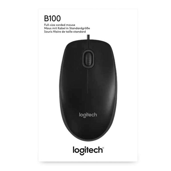 Imagem de Logitech B100 Mouse com fio  Mouse USB com fio para computadores e laptops, para uso da mão direita ou esquerda, preto