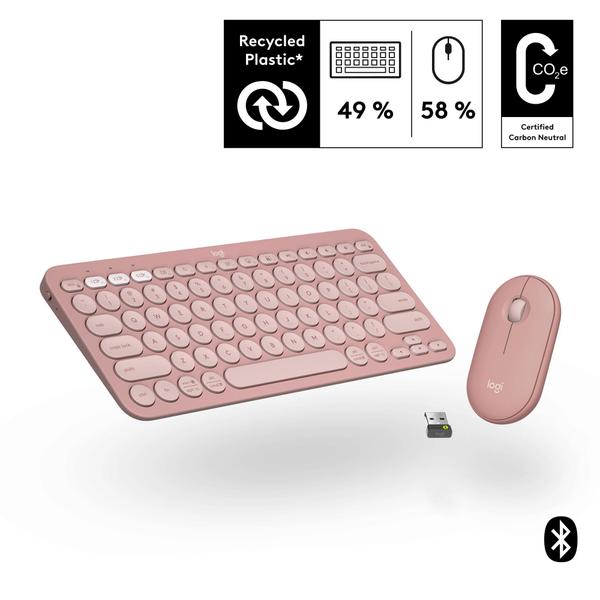 Imagem de Logitech Pebble 2 Combo, teclado e mouse sem fio, silenciosos e portáteis, personalizáveis, Logi Bolt, Bluetooth, Easy-Switch para Windows, macOS, iPa