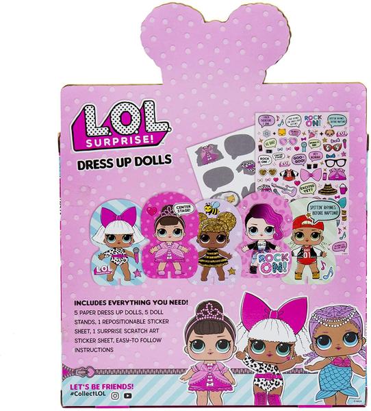 Imagem de Lol Surpresa! Fashion Dress Up Dolls by Horizon Group USA. Crie temas e padrões DIY.O kit de atividade inclui 5 bonecas de papel, 1 adesivo reposicionável, scratch art, easy to follow instructionss &amp more.