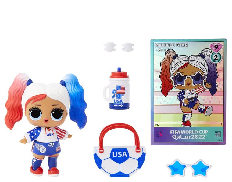 Imagem de LOL Surprise X FIFA World Cup Qatar 2022 Bonecas com 7 surpresas, incluindo acessórios, boneca colecionável de edição limitada com tema de futebol, brinquedo de férias, ótimo presente para crianças meninas de 4 5 6 + anos