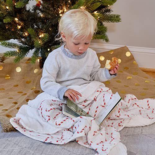 Imagem de LollyBanks 100% Algodão Muslin Quilt, Grande Natal Cana Jogar  Menino, menina ou gênero neutro feriado recebendo cobertor para chá de bebê  6 camadas macias, respiráveis e leves