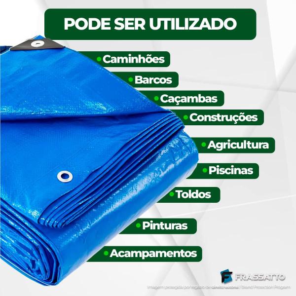 Imagem de Lona 3x5 Plástica de Proteção Cobertura Impermeável Azul 5x3 mts + Corda 10m