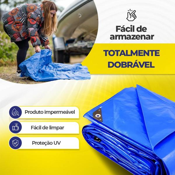 Imagem de Lona 8x10 Pesada Azul Impermeável Proteção Mudanças Caminhão e Construção Uv 10x8 105g Starfer