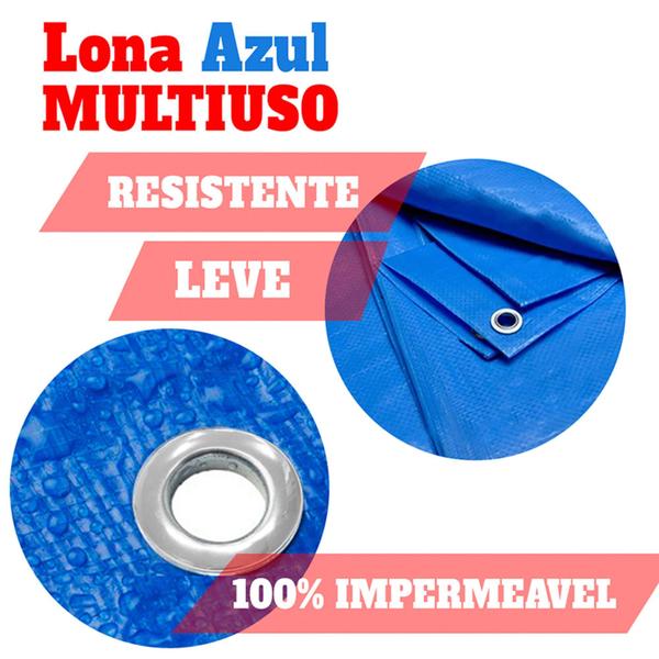 Imagem de Lona Azul 300 Micras Impermeável Multiuso 5x3 Metros