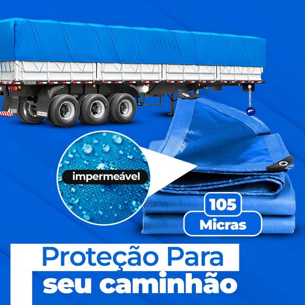 Imagem de Lona Azul Carreteiro Caminhão Cobertura Piscina Impermeável 6x6 Metros 105 Micras + Corda 10 Metros