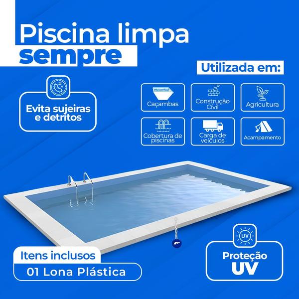 Imagem de Lona Azul Carreteiro Caminhão Piscina Multiuso Impermeável 5x4 Metros Reforçada 105 Micras + Corda