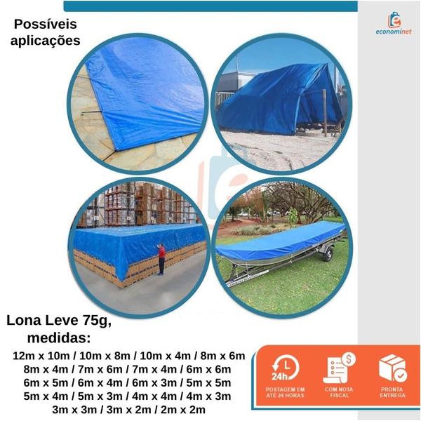 Imagem de Lona Carreteiro Leve 4x3m Impermeável Multiuso Camping Piscina Proteção Uv 75g/m2