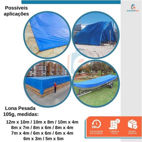 Imagem de Lona Carreteiro Pesada 10x4m Impermeável Multiuso Camping Piscina Carga Caminhão Proteção UV 105g/m2