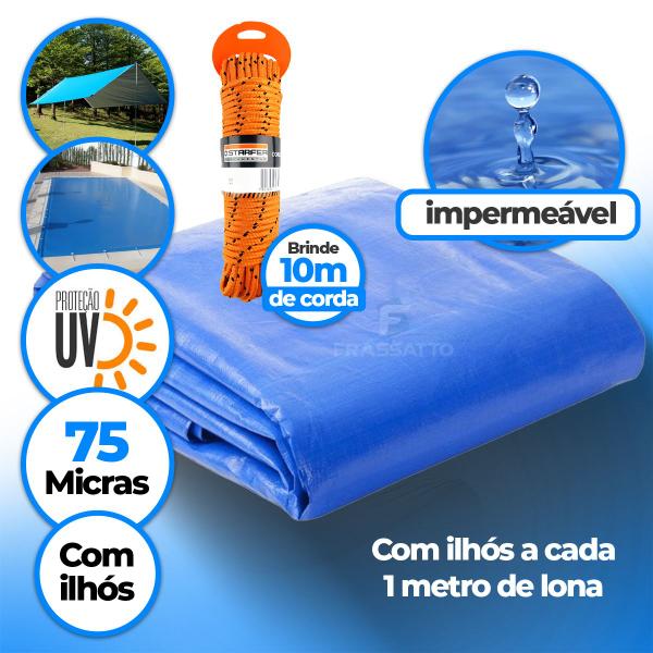 Imagem de Lona Cobertura Caminhão Leve Reforçada Camping Piscina 75 Micras 6x5 Metros Multiuso + Corda 10M