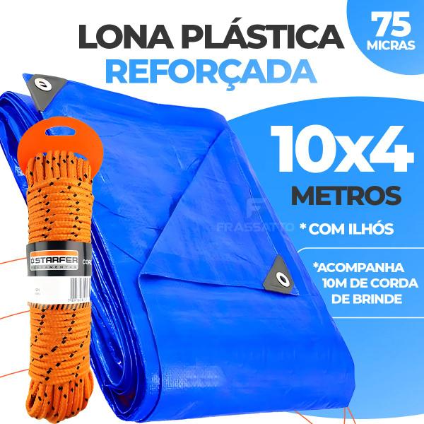 Imagem de Lona Grande Para Garagem Toldo Plástica 10x4 Metros Resistente Grossa Piscina Cobertura + Corda