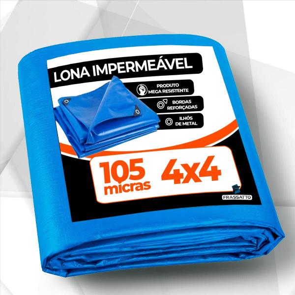 Imagem de Lona Impermeável 4 x 4 Metros Ilhós Bordas Reforçadas Azul 4x4 105 Micras Piscina Multiuso