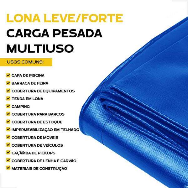 Imagem de Lona Leve Azul Encerado Carreteiro 12x15 / 15x12 300 micras impermeável com Ilhós - Carga Pesada