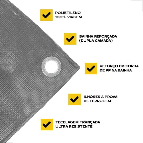 Imagem de Lona Plástica Cinza/Prata Impermeável 300 Micras Multiuso 4x7 / 7x4