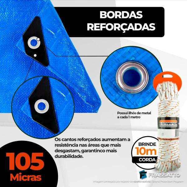 Imagem de Lona Plástica de Proteção Cobertura Impermeável Azul 8x4 mts 105 Micras + Corda 10m