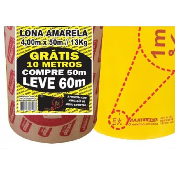 Imagem de Lona Plastica Maxilona Amarela Reciclada 4X 50M+10M 13Kg 100 Micras 1.01.0005