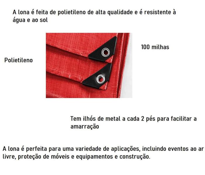 Imagem de Lona Vermelha Reforçada 5x5 - Resistente à Água e Sol