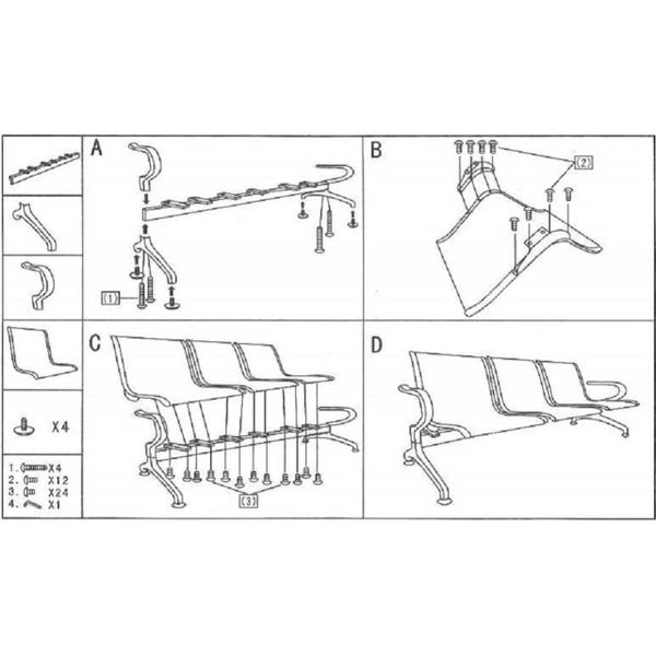 Imagem de Longarina AEROPORTO ESTOFADA com 04 Lugares - Cor Cromada - ORDESING - 33112