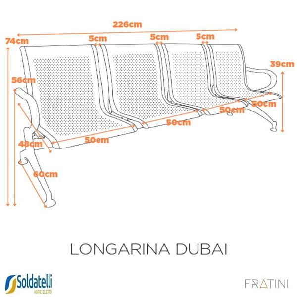 Imagem de Longarina Dubai 4 Lugares Completa com Assento em Aço Carbono - Fratini