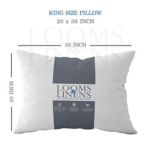 Imagem de Looms & Linens Hotel 20 x 36 Luxury Sleeping King Pillows Set of 2 - Firm, Down Alternative Sleeping Bed Pillows - USA-Made Cooling Comfortable Sleep Back, Side, Stomach Sleeper Pillows