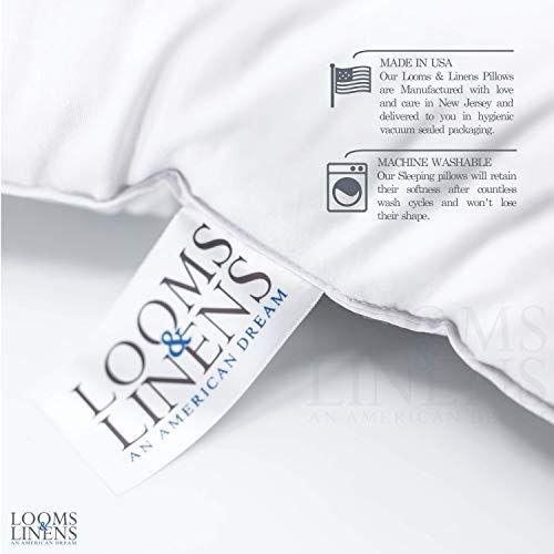 Imagem de Looms & Linens Hotel 20 x 36 Luxury Sleeping King Pillows Set of 2 - Firm, Down Alternative Sleeping Bed Pillows - USA-Made Cooling Comfortable Sleep Back, Side, Stomach Sleeper Pillows