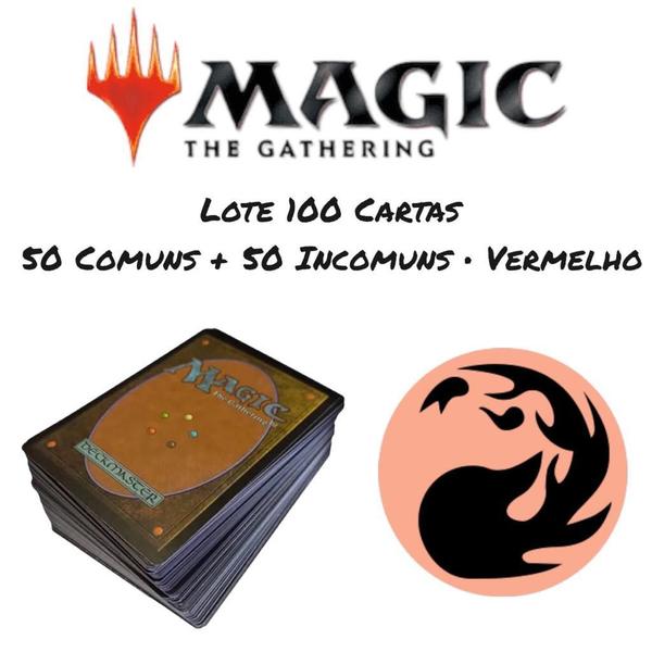 Imagem de Lote cartas Magic Vermelhas Magic the Gathering 100 cartas, 50 Comuns + 50 Incomuns Vermelha Bulk MTG