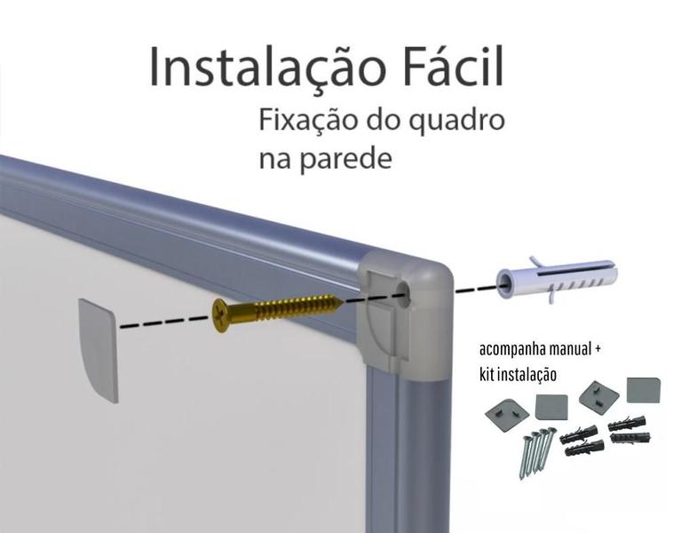 Imagem de Lousa de Fórmica Quadro Branco Luxo 0,90 X 0,60 C/ Manual E Kit