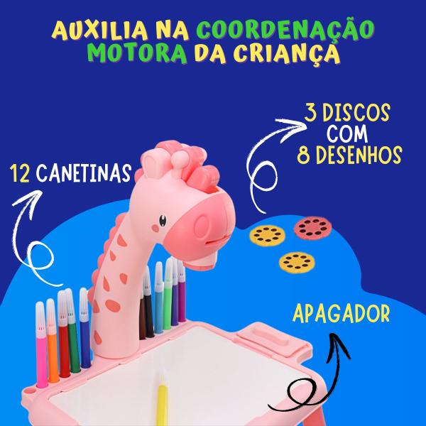 Imagem de Lousa Girafa Com Projetor Desenho Interativo Infantil Mesinha Mágica Mesa Girafinha de Brinquedo Criança Desenhar Pintar