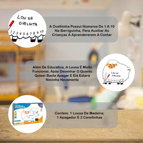 Lousa Infantil Ovelhinha de Madeira com Números, Apagador e Canetas Educativas para Crianças - Pais & Filhos Imagem de Lousa Infantil Ovelhinha de Madeira com Números, Apagador e Canetas Educativas para Crianças