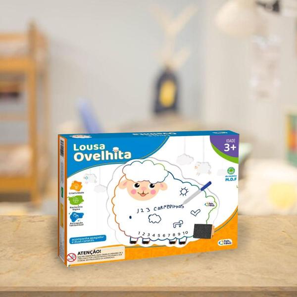 Lousa Infantil Ovelhinha de Madeira com Números, Apagador e Canetas Educativas para Crianças - Pais & Filhos Imagem de Lousa Infantil Ovelhinha de Madeira com Números, Apagador e Canetas Educativas para Crianças