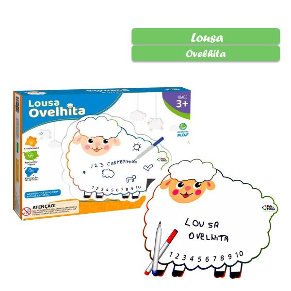 Lousa Infantil Ovelhinha de Madeira com Números, Apagador e Canetas Educativas para Crianças - Pais & Filhos Imagem de Lousa Infantil Ovelhinha de Madeira com Números, Apagador e Canetas Educativas para Crianças