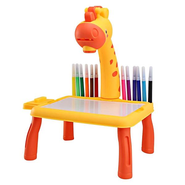 Imagem de Lousa Mágica Infantil com Projetor Girafinha, Mesa de Desenho Educativa com 24 Desenhos e Canetas