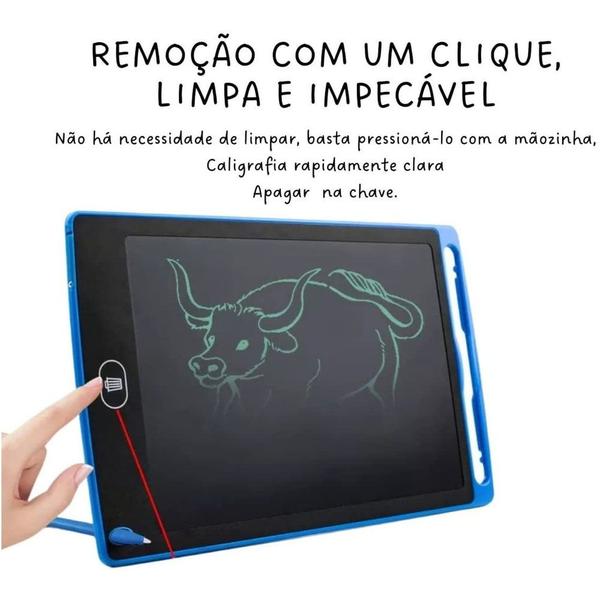 Imagem de Lousa Mágica Infantil Digital lcd Colorida Desenho Criança com Caneta 12" Grande (Preto)